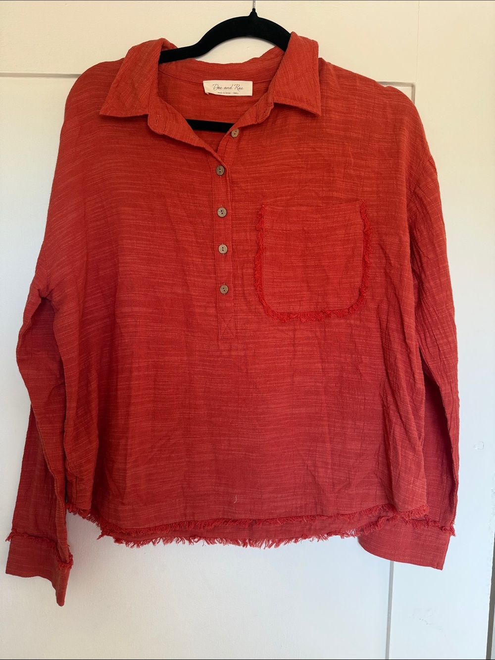 Doe & Rae Rustic Orange Red Button-Front Gauze Shirt - Picture 4 of 4